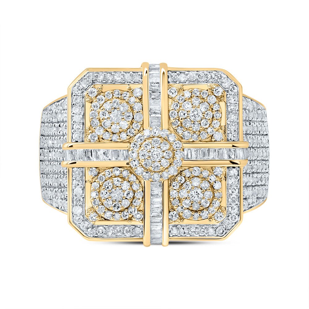 10K Yellow Gold Diamond Square Men's Ring 1 3/4 Cttw - Splendid Jewellery