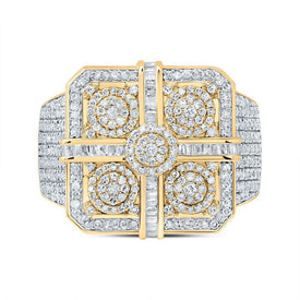 10K Yellow Gold Diamond Square Men's Ring 1 3/4 Cttw - Splendid Jewellery