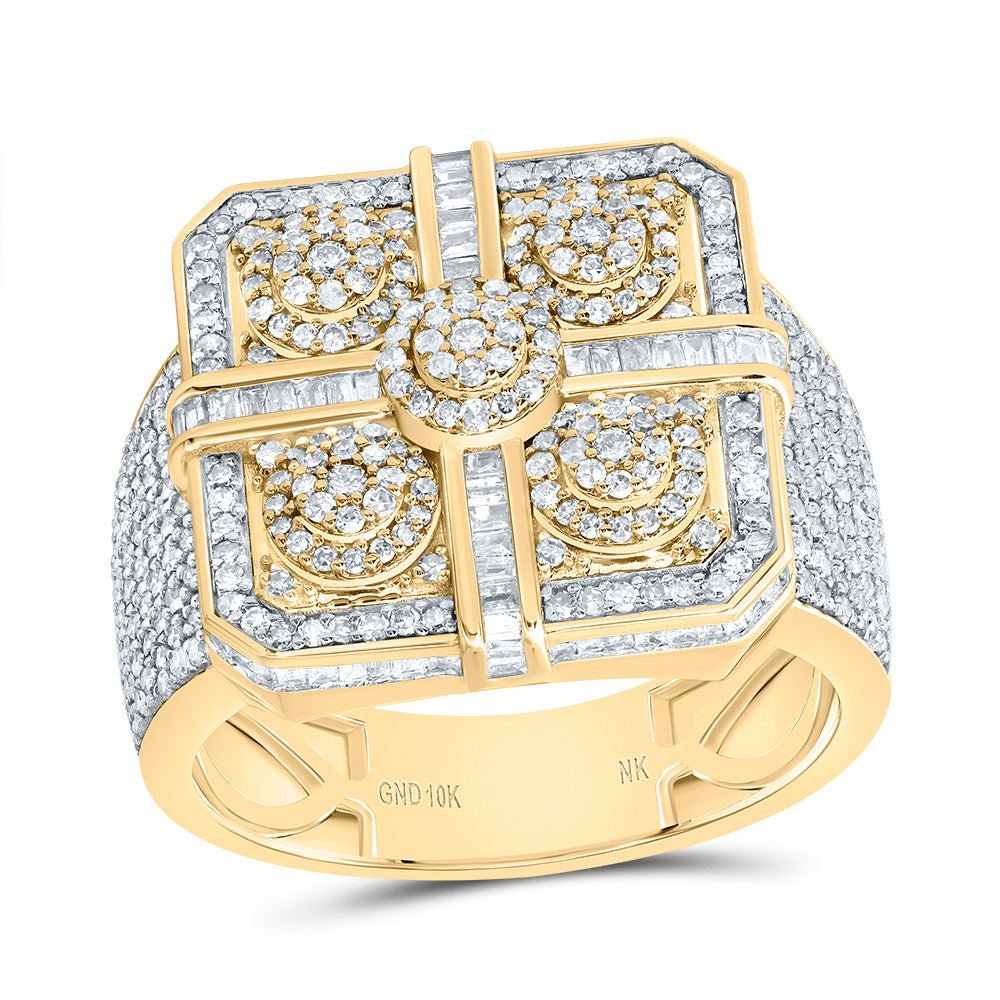 10K Yellow Gold Diamond Square Men's Ring 1 3/4 Cttw - Splendid Jewellery