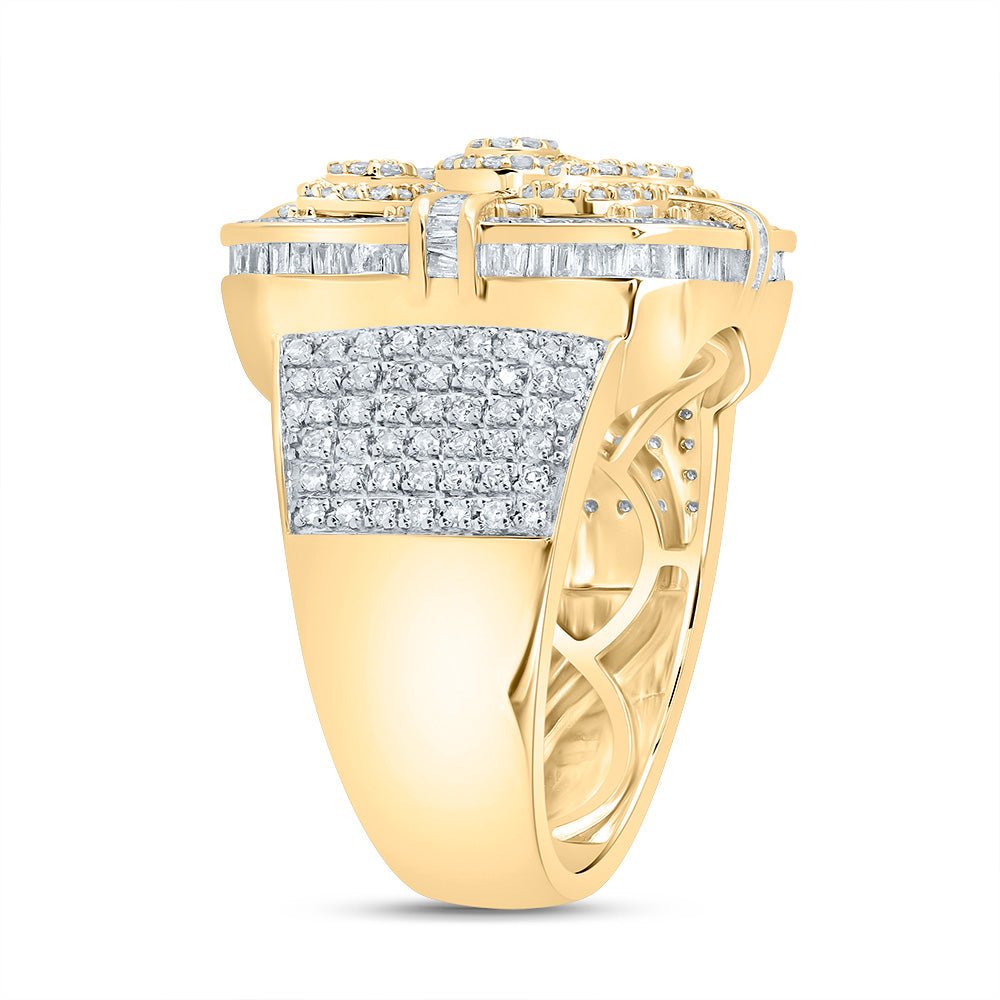 10K Yellow Gold Diamond Square Men's Ring 1 3/4 Cttw - Splendid Jewellery