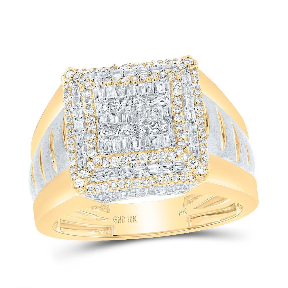 10K Yellow Gold Diamond Square Men's Ring 7/8 Cttw - Splendid Jewellery