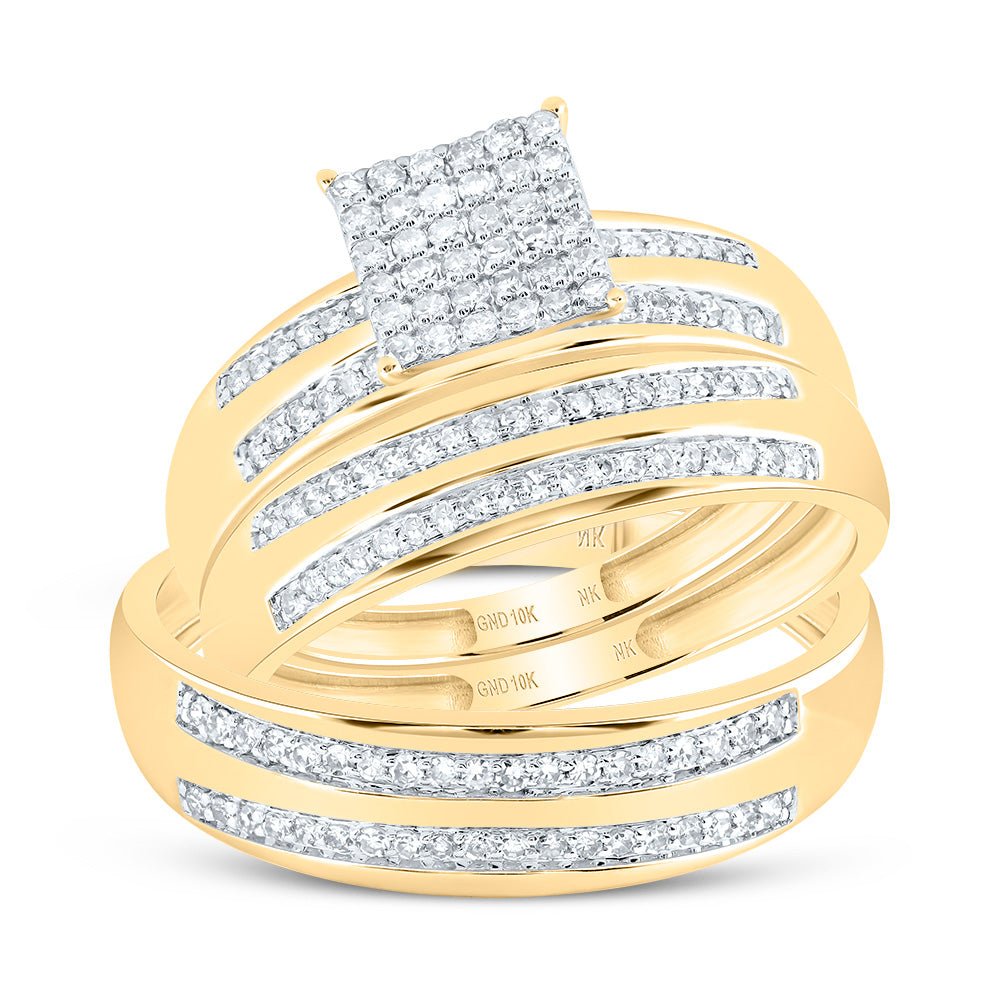 10K Yellow Gold Diamond Square Trio Ring Set 1/2 Cttw - Splendid Jewellery