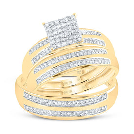 10K Yellow Gold Diamond Square Trio Ring Set 1/2 Cttw - Splendid Jewellery