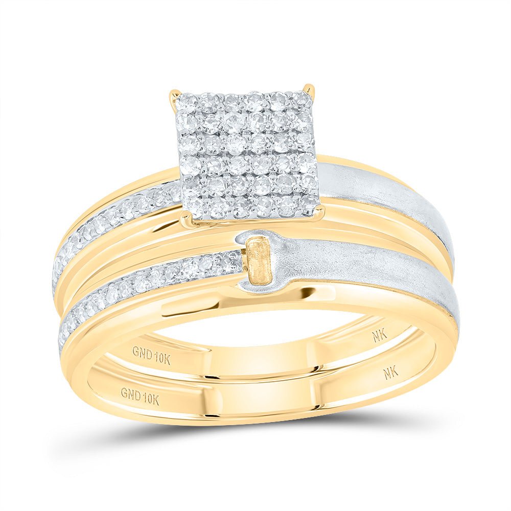 10K Yellow Gold Diamond Square Trio Ring Set 1/3 Cttw - Splendid Jewellery