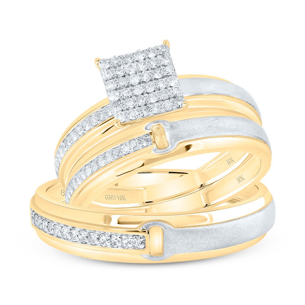 10K Yellow Gold Diamond Square Trio Ring Set 1/3 Cttw - Splendid Jewellery