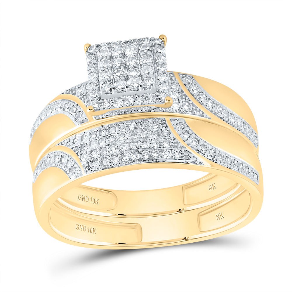 10K Yellow Gold Diamond Square Trio Ring Set 3/4 Cttw - Splendid Jewellery