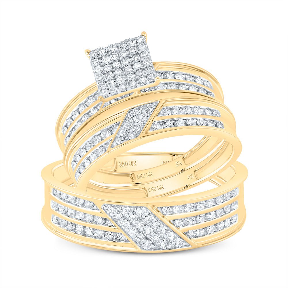 10K Yellow Gold Diamond Square Trio Ring Set 7/8 Cttw - Splendid Jewellery