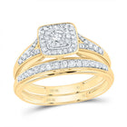 10K Yellow Gold Diamond Square Trio Ring Set 7/8 Cttw - Splendid Jewellery