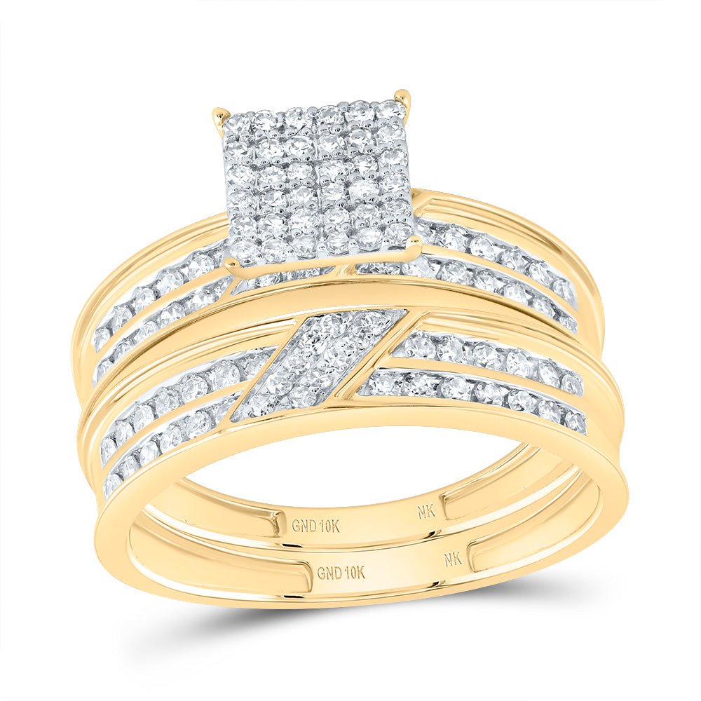 10K Yellow Gold Diamond Square Trio Ring Set 7/8 Cttw - Splendid Jewellery