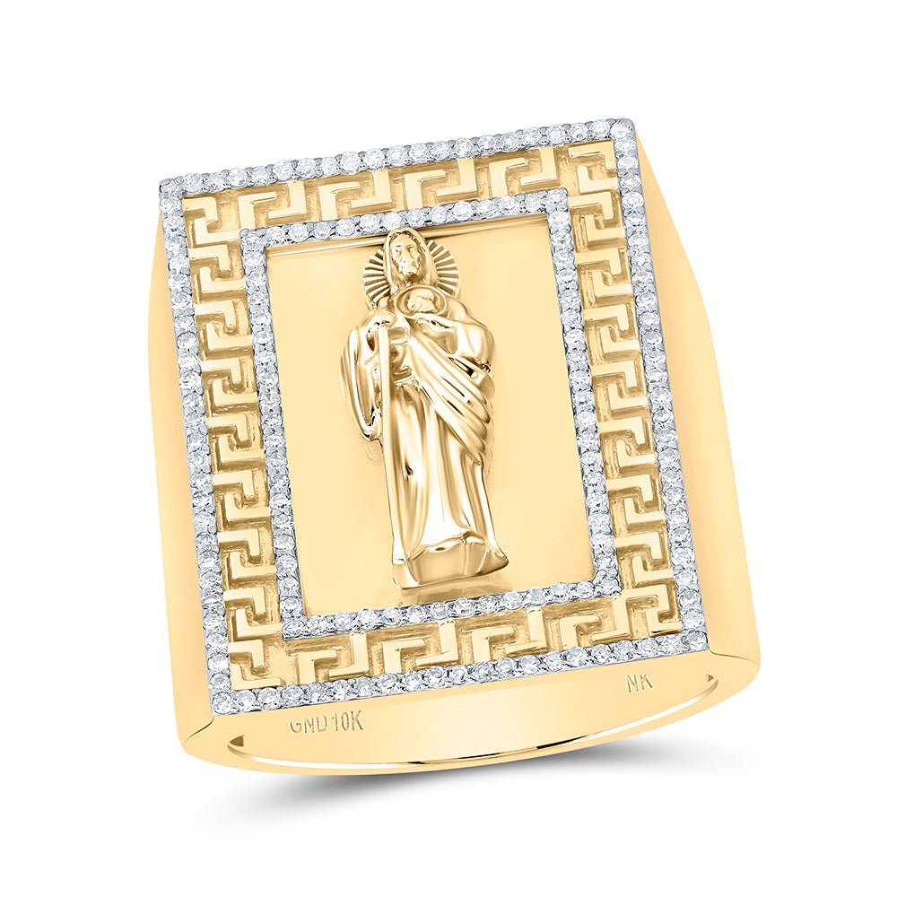 10K Yellow Gold Diamond St. Jude Men's Ring (1 Inches Version) 1/2 Cttw - Splendid Jewellery