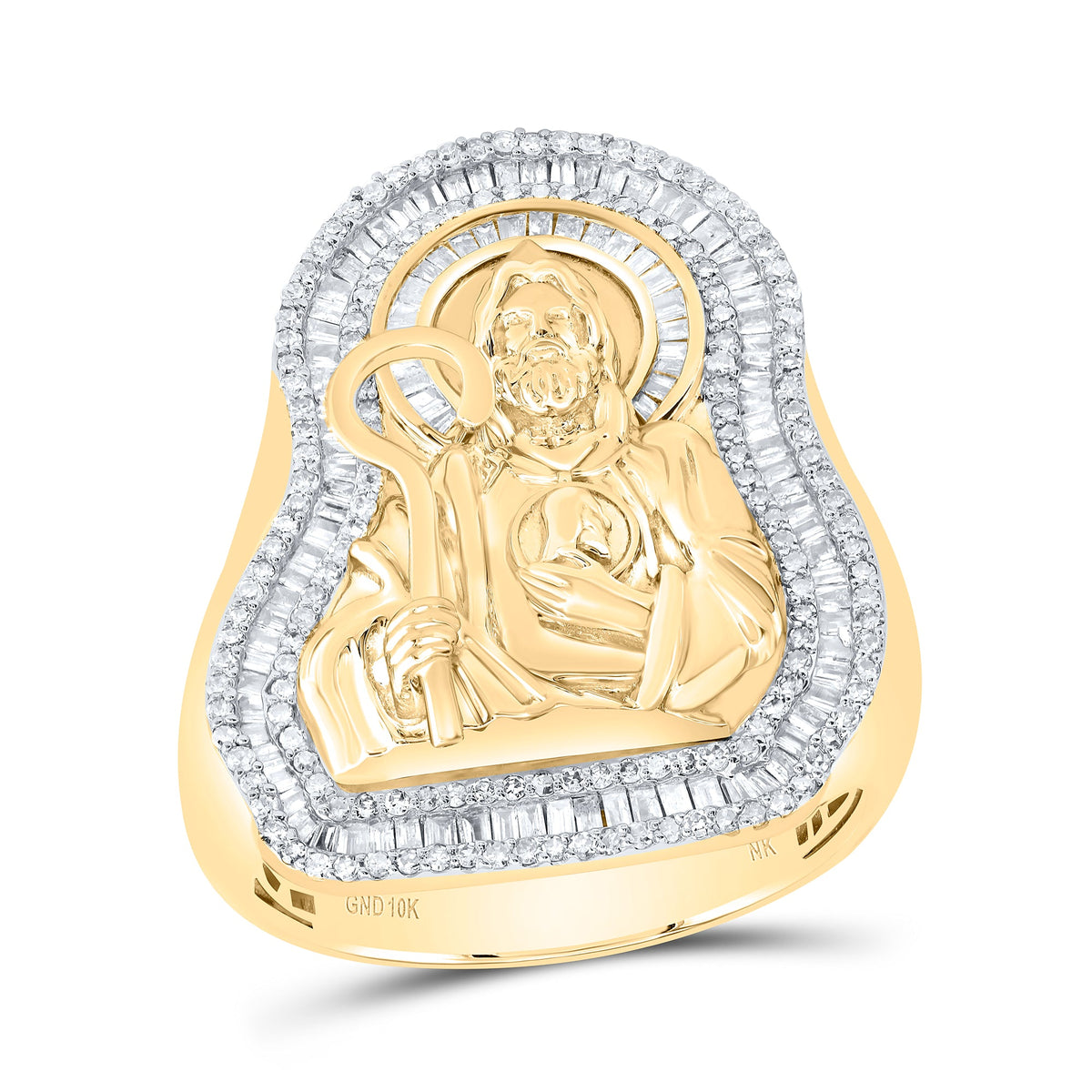 10K Yellow Gold Diamond St.Jude Men's Ring 1 Cttw - Splendid Jewellery