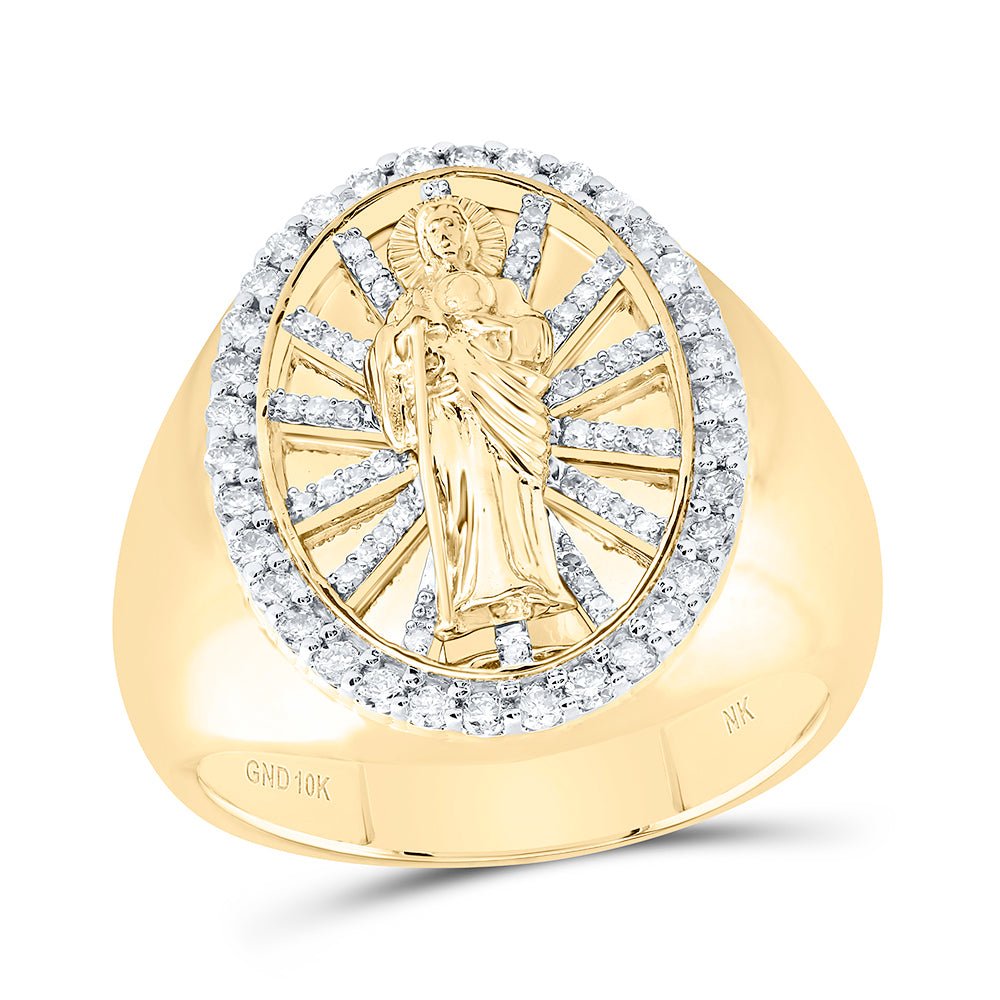 10K Yellow Gold Diamond St.Jude Men's Ring 5/8 Cttw - Splendid Jewellery