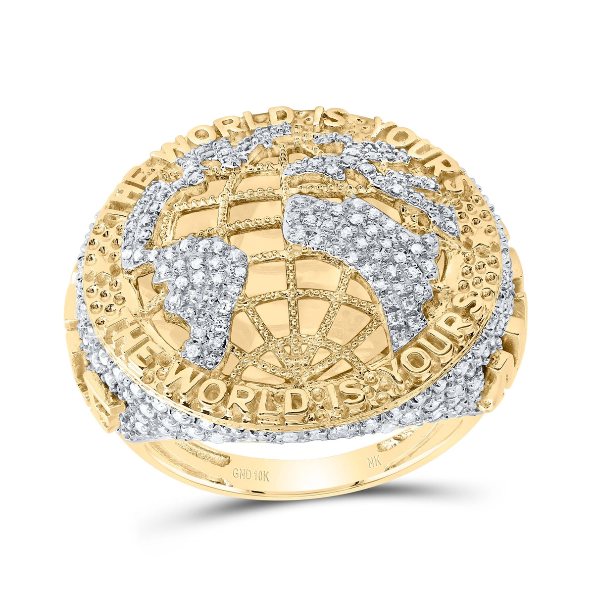 10K Yellow Gold Diamond "The World Is Yours" Men's Ring 1 3/8 Cttw - Splendid Jewellery