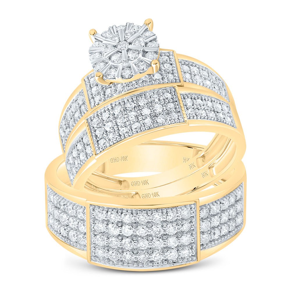 10K Yellow Gold Diamond Trio Ring Set 1 1/4 Cttw - Splendid Jewellery