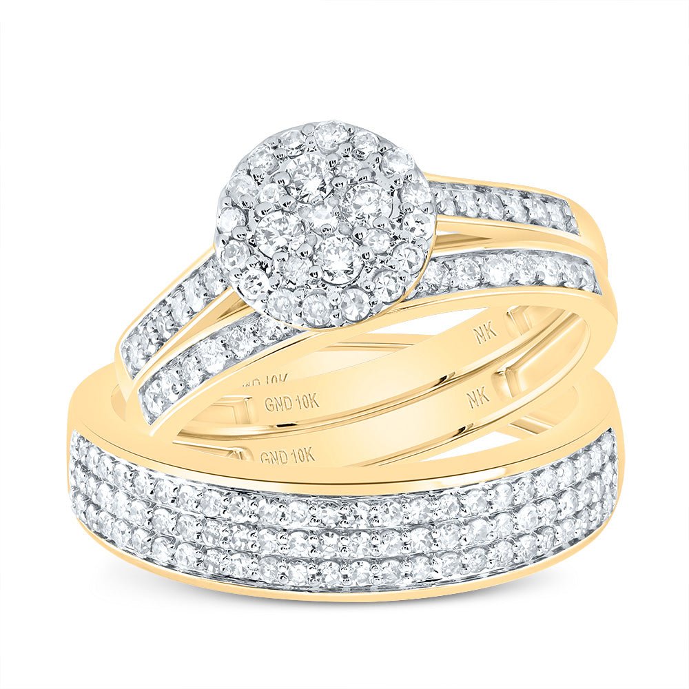10K Yellow Gold Diamond Trio Ring Set 1 Cttw - Splendid Jewellery