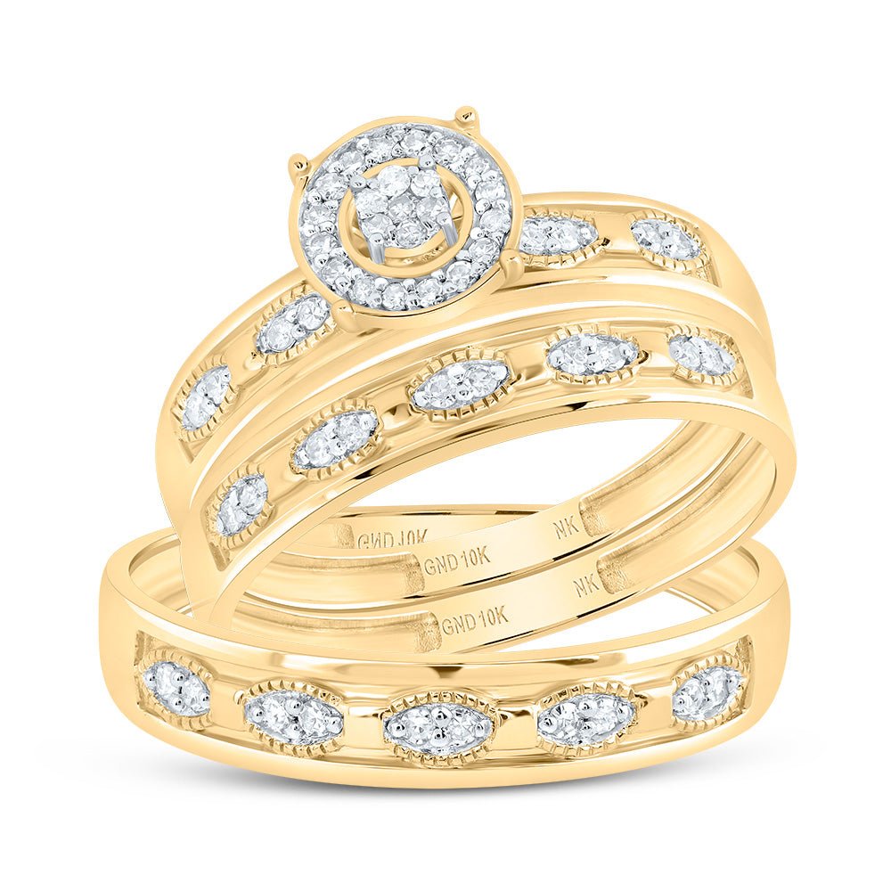 10K Yellow Gold Diamond Trio Ring Set 1/4 Cttw - Splendid Jewellery
