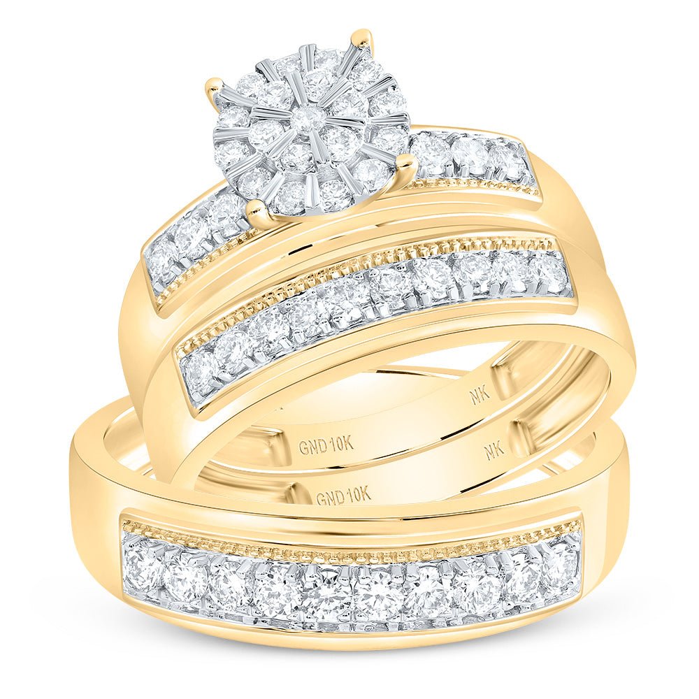 10K Yellow Gold Diamond Trio Ring Set 7/8 Cttw - Splendid Jewellery