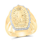 10K Yellow Gold Diamond Virgin Mother Mary Men's Ring 1/3 Cttw - Splendid Jewellery
