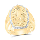 10K Yellow Gold Diamond Virgin Mother Mary Men's Ring 1/3 Cttw - Splendid Jewellery