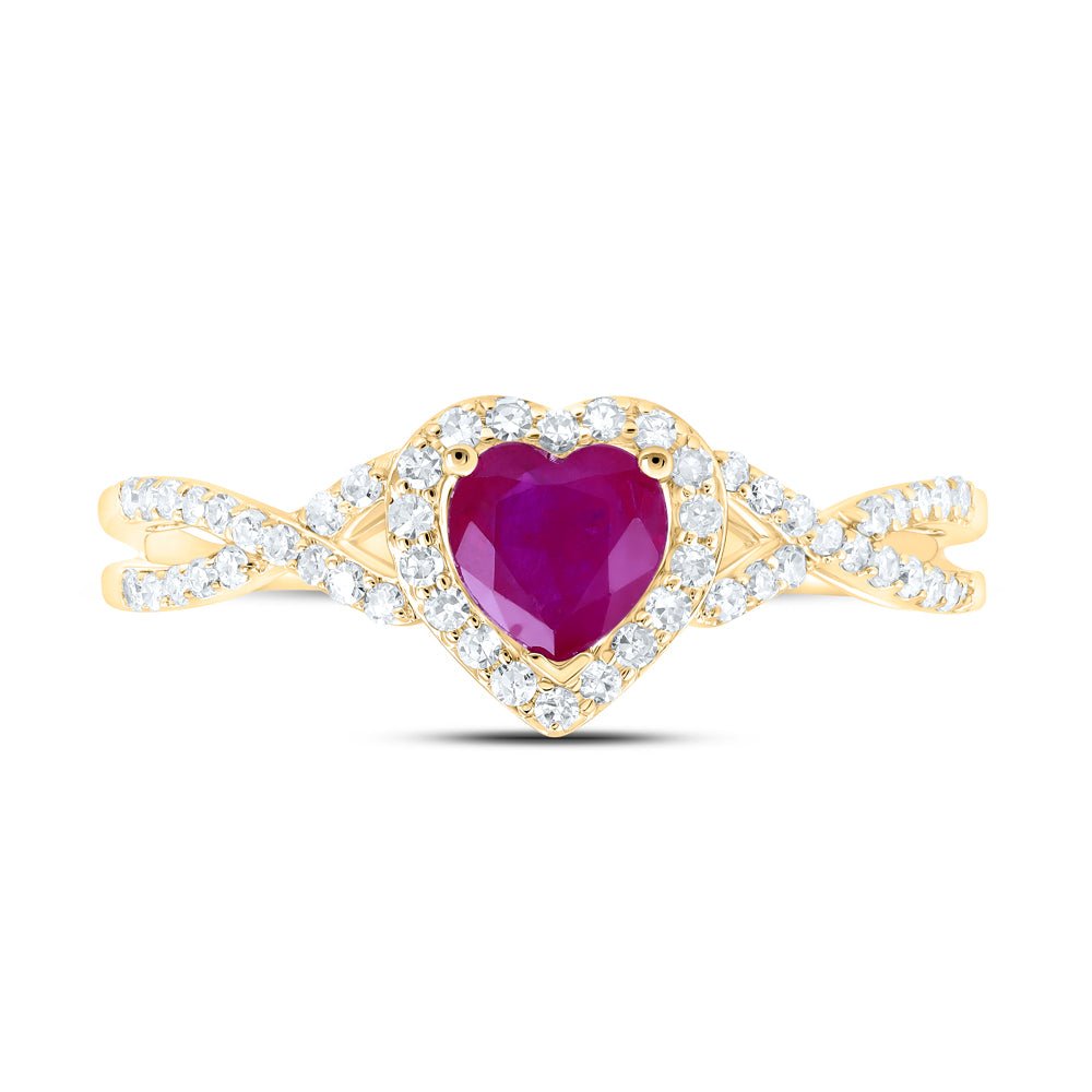 10K Yellow Gold Heart Natural Ruby Gemstone Ring 1/4 Cttw - Splendid Jewellery