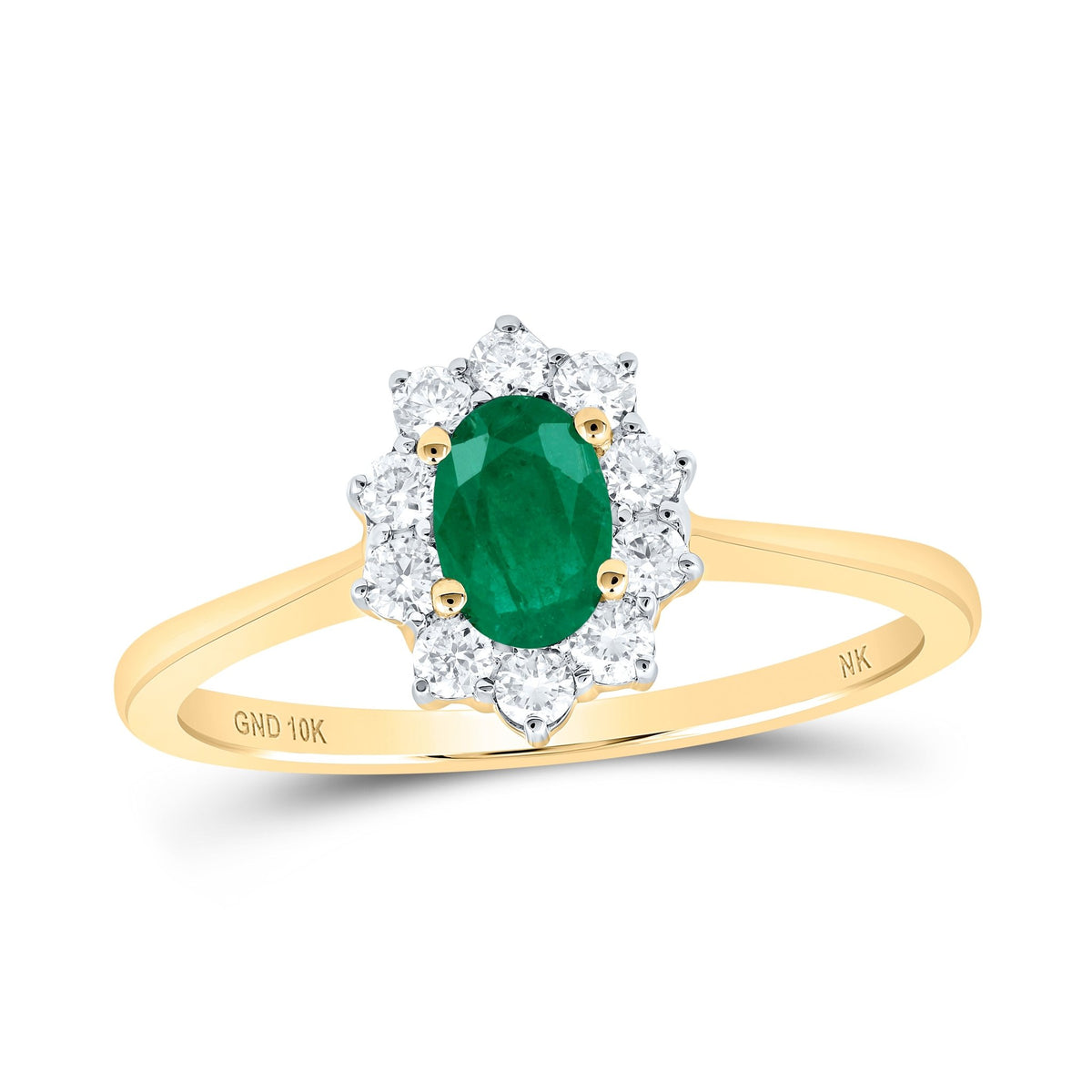 10K Yellow Gold Natural Emerald Oval Gemstone Ring 1/4 Cttw - Splendid Jewellery
