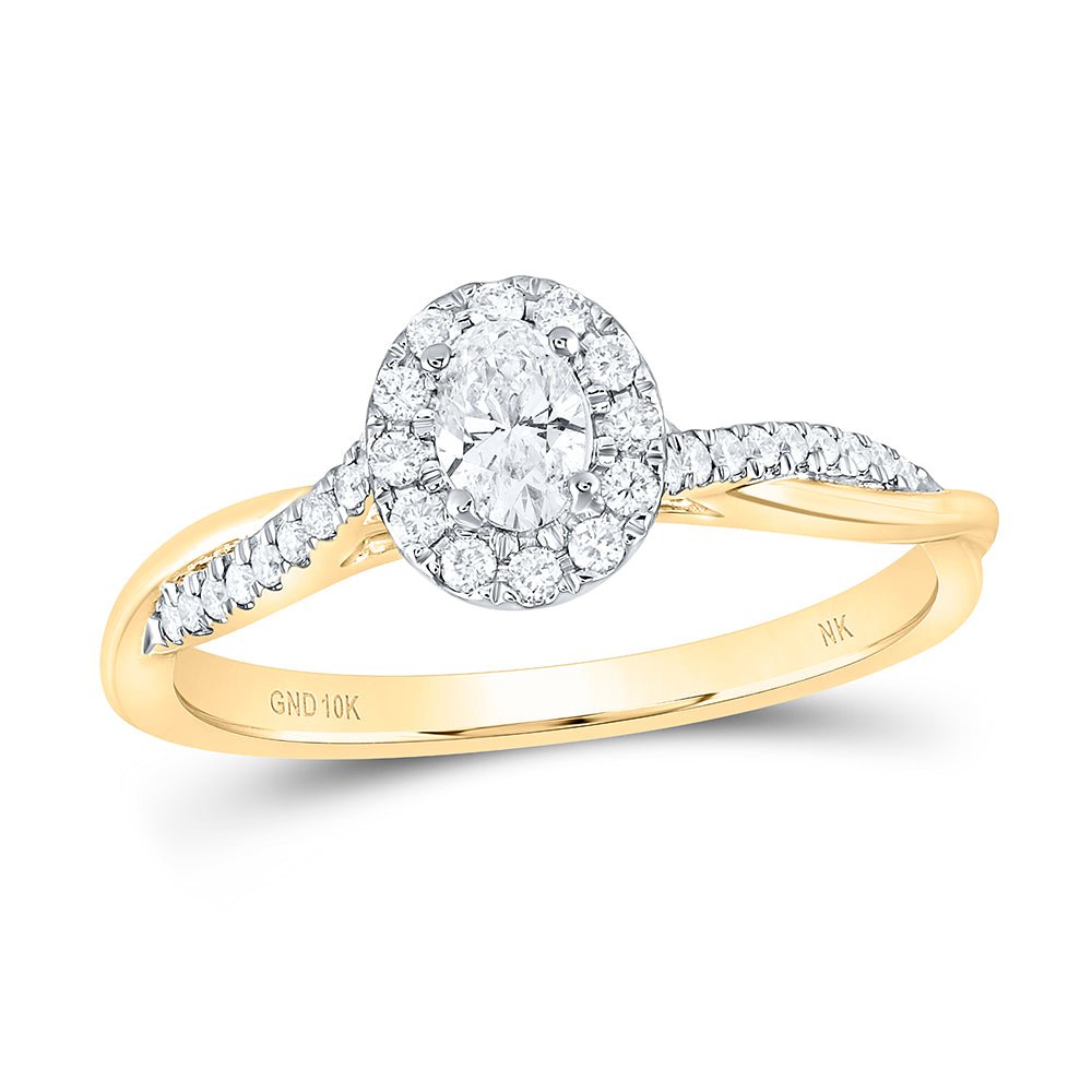 10K Yellow Gold Oval Diamond Coval Engagement Single Halo 1/3 Cttw - Splendid Jewellery