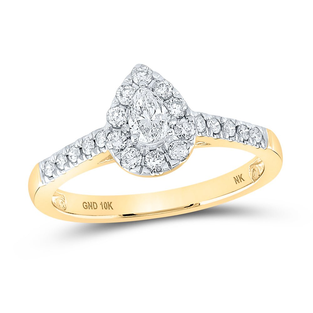 10K Yellow Gold Pear Diamond Single Halo Engagement 1/2 Cttw - Splendid Jewellery