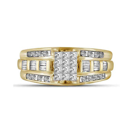 10K Yellow Gold Princess Diamond Cluster Bridal Wedding Engagement Ring 1/2 Cttw - Splendid Jewellery