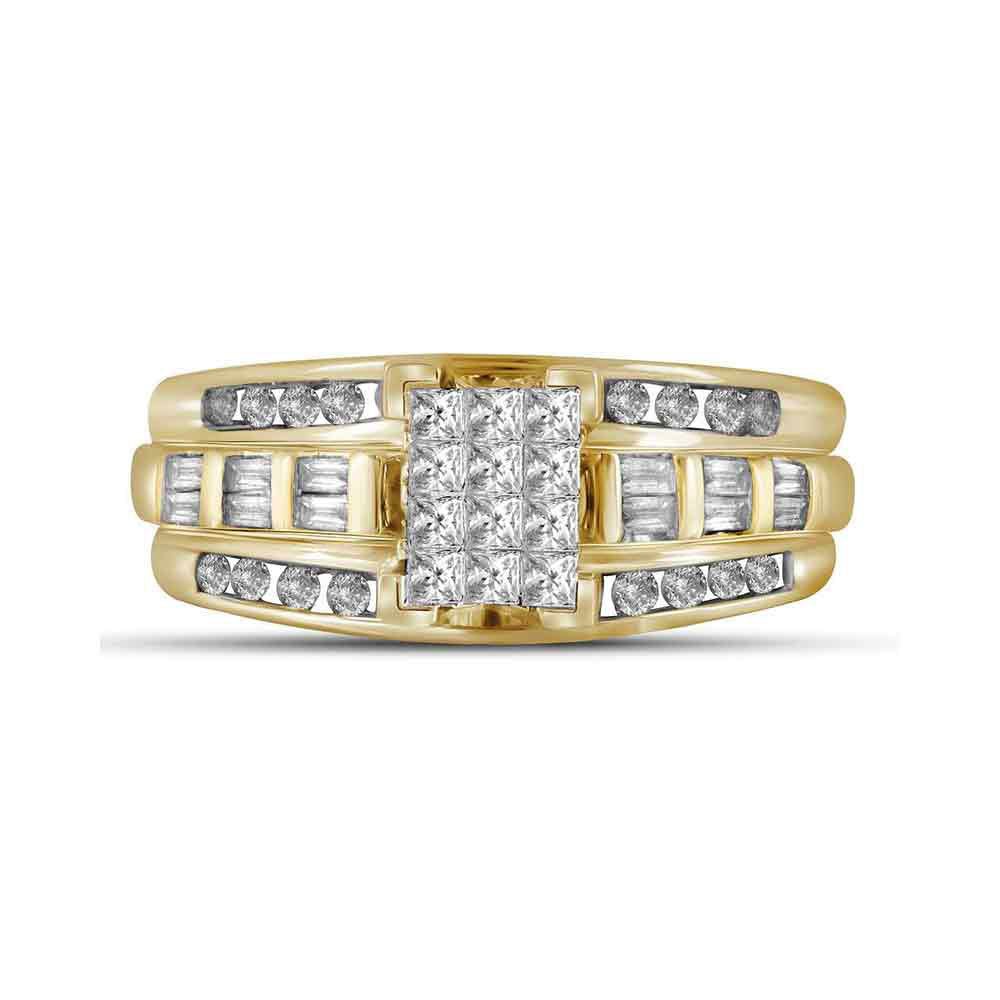 10K Yellow Gold Princess Diamond Cluster Bridal Wedding Engagement Ring 1/2 Cttw - Splendid Jewellery