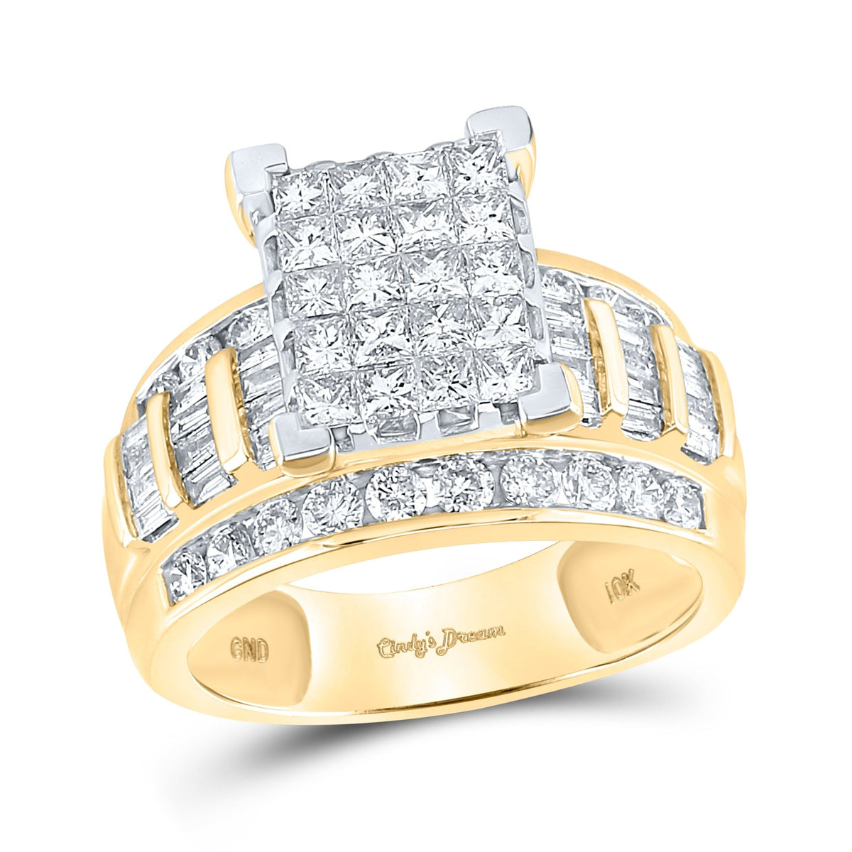 10K Yellow Gold Princess Diamond Cluster Bridal Wedding Engagement Ring 2 Cttw - Splendid Jewellery