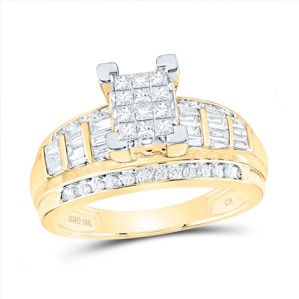 10K Yellow Gold Princess Diamond Cluster Bridal Wedding Engagement Ring 7/8 Cttw - Splendid Jewellery