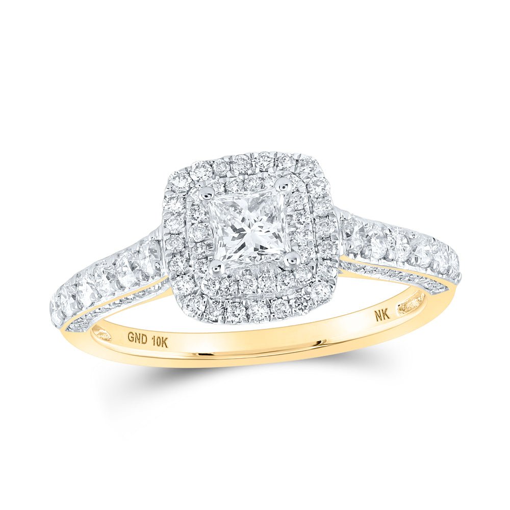 10K Yellow Gold Princess Diamond Double Halo Engagement Ring 1 Cttw - Splendid Jewellery
