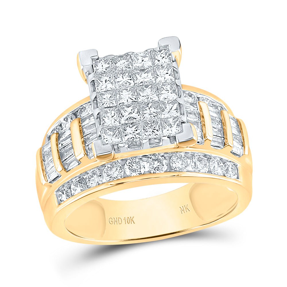 10K Yellow Gold Princess Diamond Fashion Emerald Ring 2 Cttw - Splendid Jewellery