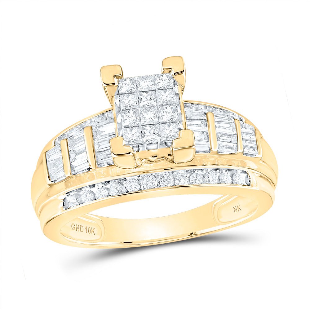 10K Yellow Gold Princess Diamond Fashion Emerald Ring 7/8 Cttw - Splendid Jewellery