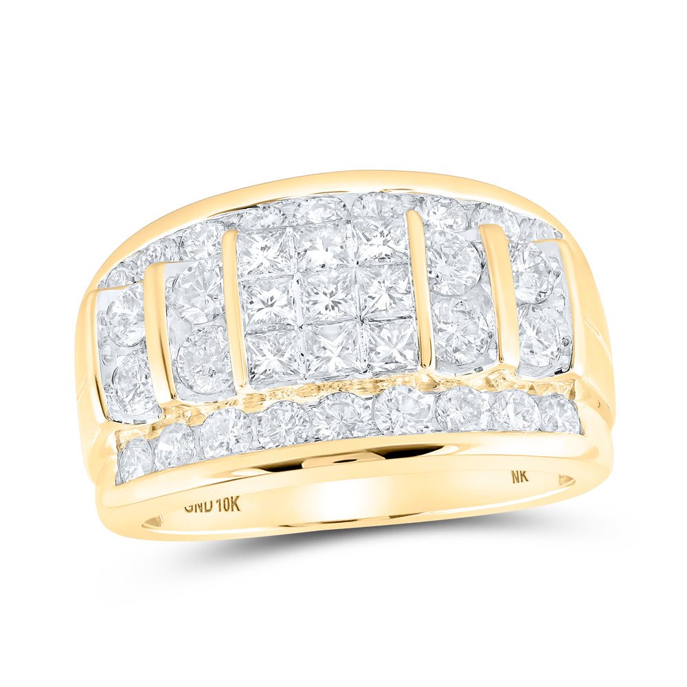 10K Yellow Gold Princess Diamond Mens Band 3 Cttw - Splendid Jewellery