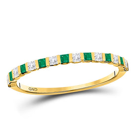 10K Yellow Gold Princess Natural Emerald Women's Princess Emerald Alternating Stackable Band Ring 1/6 Cttw - Splendid Jewellery