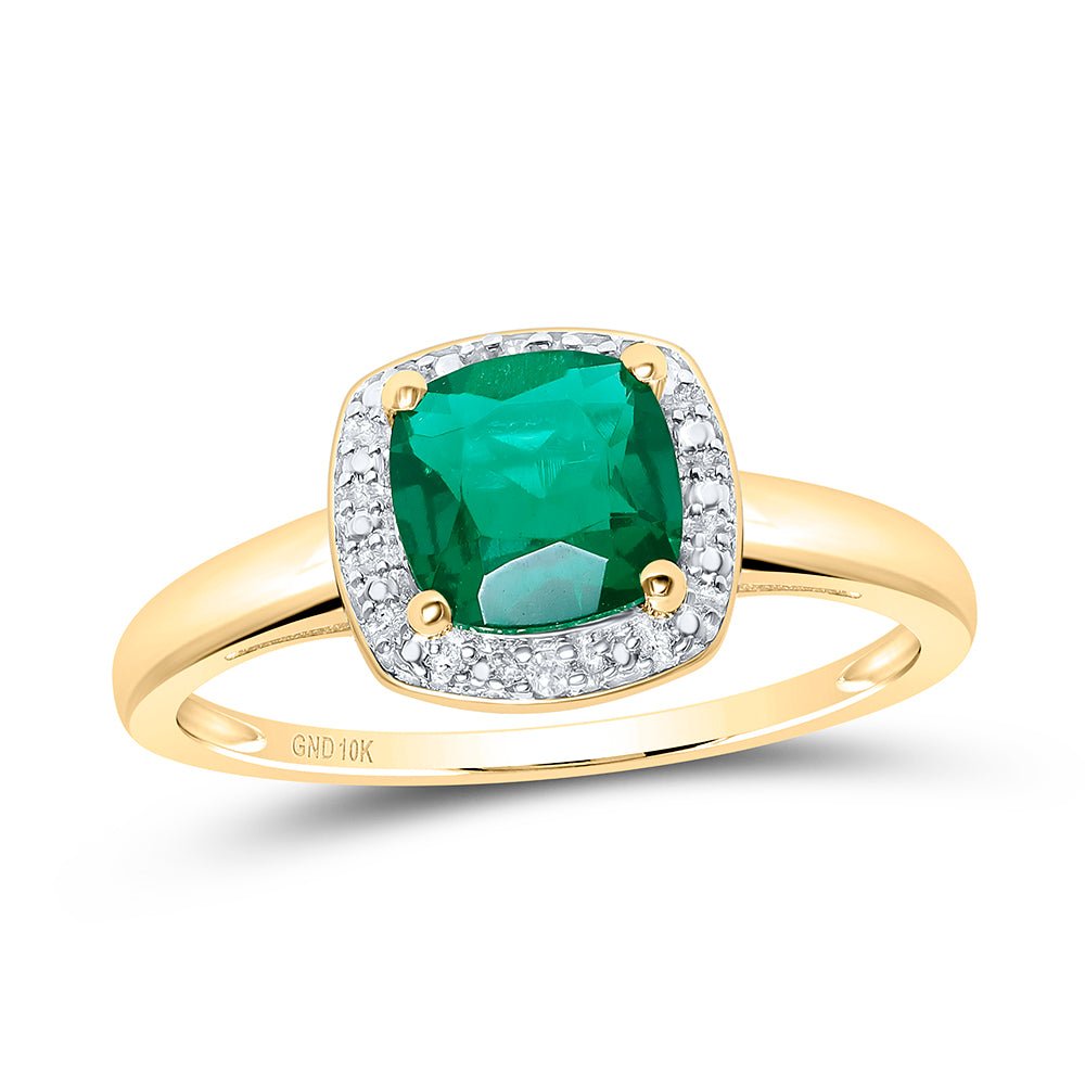 10K Yellow Gold Princess Synthetic Emerald Women's Princess Lab Created Emerald Solitaire Ring 1 0.01 Cttw - Splendid Jewellery