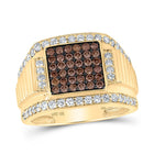 10K Yellow Gold Round Brown Diamond Cognac Mens Ring 1 5/8 Cttw - Splendid Jewellery