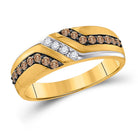 10K Yellow Gold Round Brown Diamond Men's Brown Wedding Anniversary Band Ring 1/3 Cttw - Splendid Jewellery