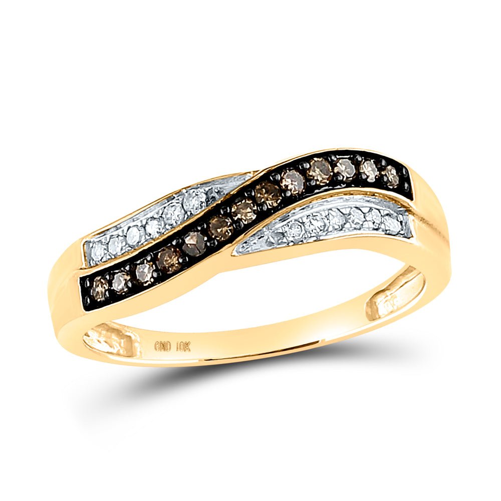 10K Yellow Gold Round Brown Diamond Women's Brown Band Ring 1/4 Cttw - Splendid Jewellery