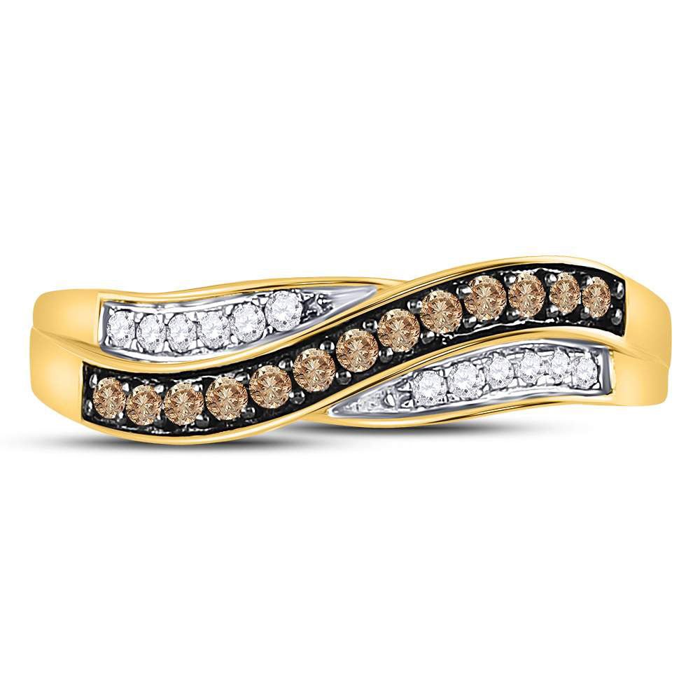 10K Yellow Gold Round Brown Diamond Women's Brown Band Ring 1/4 Cttw - Splendid Jewellery
