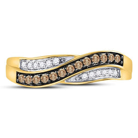 10K Yellow Gold Round Brown Diamond Women's Brown Band Ring 1/4 Cttw - Splendid Jewellery