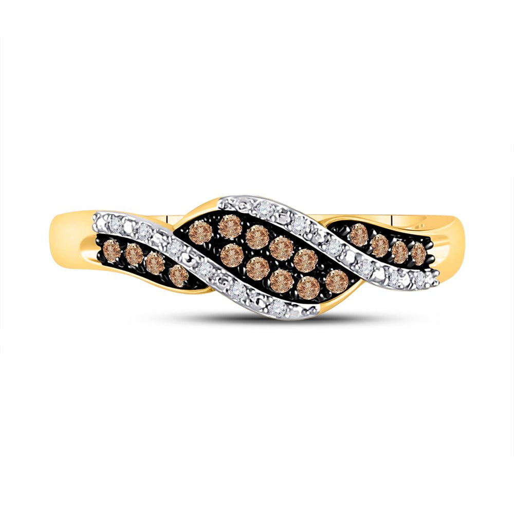 10K Yellow Gold Round Brown Diamond Women's Brown Band Ring 1/5 Cttw - Splendid Jewellery