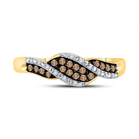 10K Yellow Gold Round Brown Diamond Women's Brown Band Ring 1/5 Cttw - Splendid Jewellery