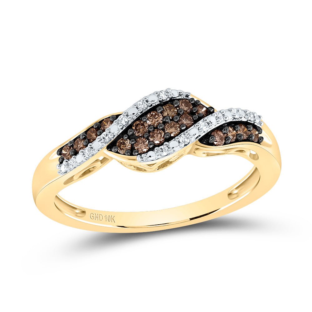 10K Yellow Gold Round Brown Diamond Women's Brown Band Ring 1/5 Cttw - Splendid Jewellery