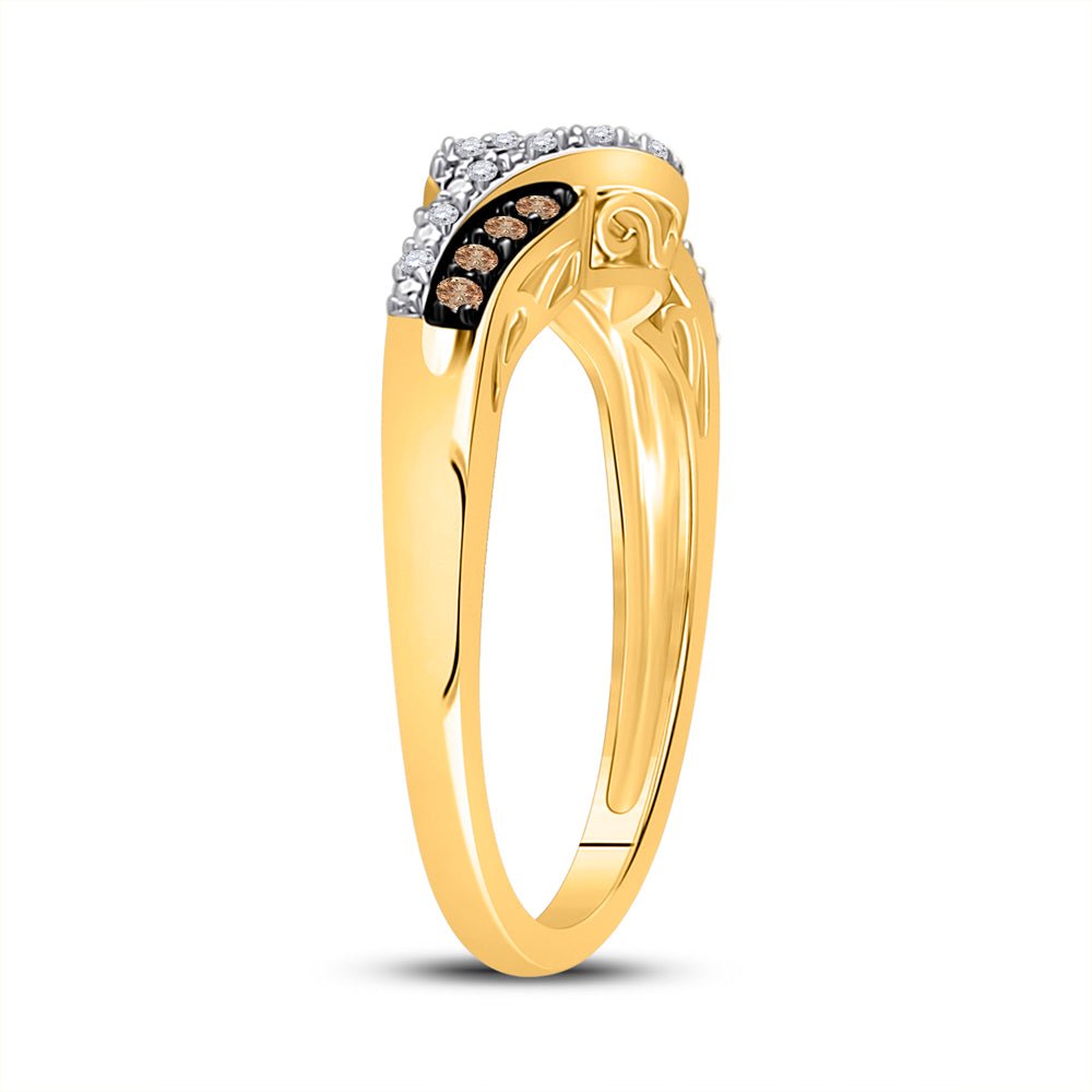10K Yellow Gold Round Brown Diamond Women's Brown Band Ring 1/5 Cttw - Splendid Jewellery