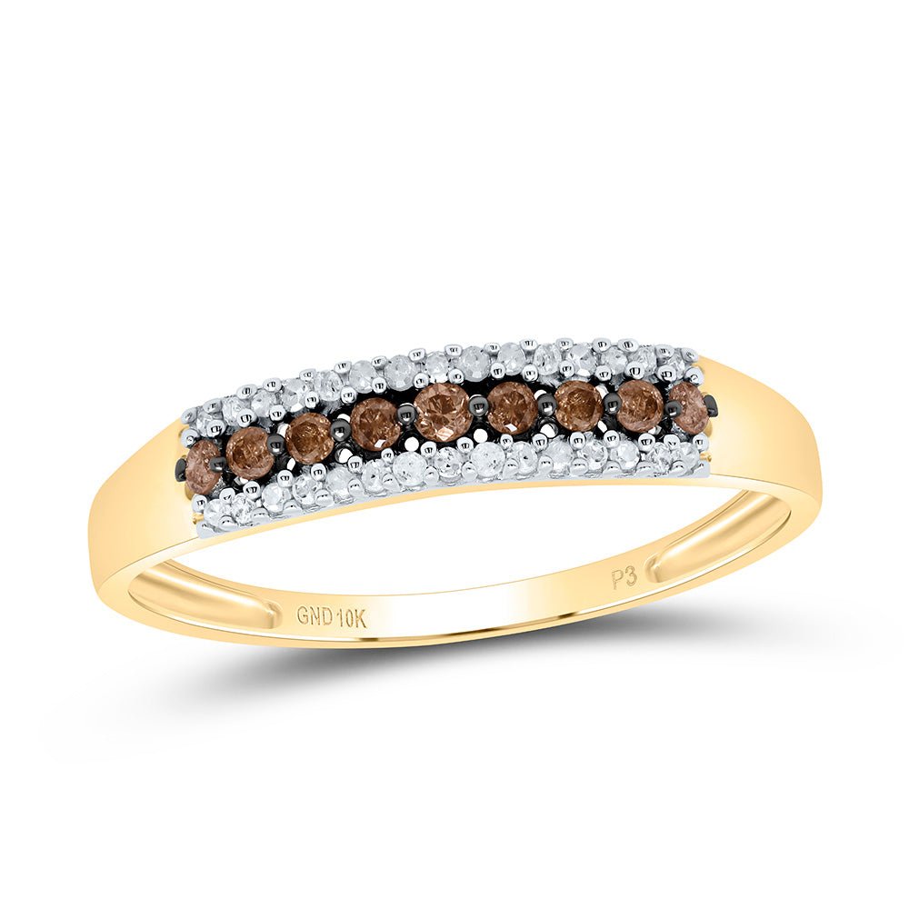 10K Yellow Gold Round Brown Diamond Women's Brown Band Ring 1/5 Cttw - Splendid Jewellery