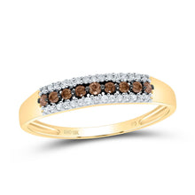 Load image into Gallery viewer, 10K Yellow Gold Round Brown Diamond Women's Brown Band Ring 1/5 Cttw - Splendid Jewellery