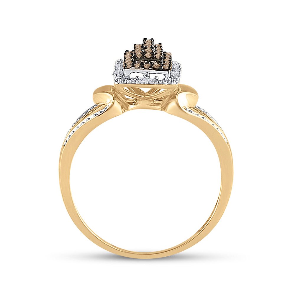 10K Yellow Gold Round Brown Diamond Women's Brown Cluster Ring 1/5 Cttw - Splendid Jewellery