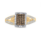 10K Yellow Gold Round Brown Diamond Women's Brown Cluster Ring 1/5 Cttw - Splendid Jewellery
